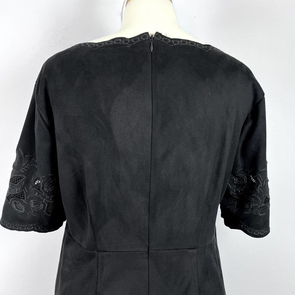 Bar III Black Embroidered Faux Suede Mini Shift Dress Size Large - Picture 11 of 13